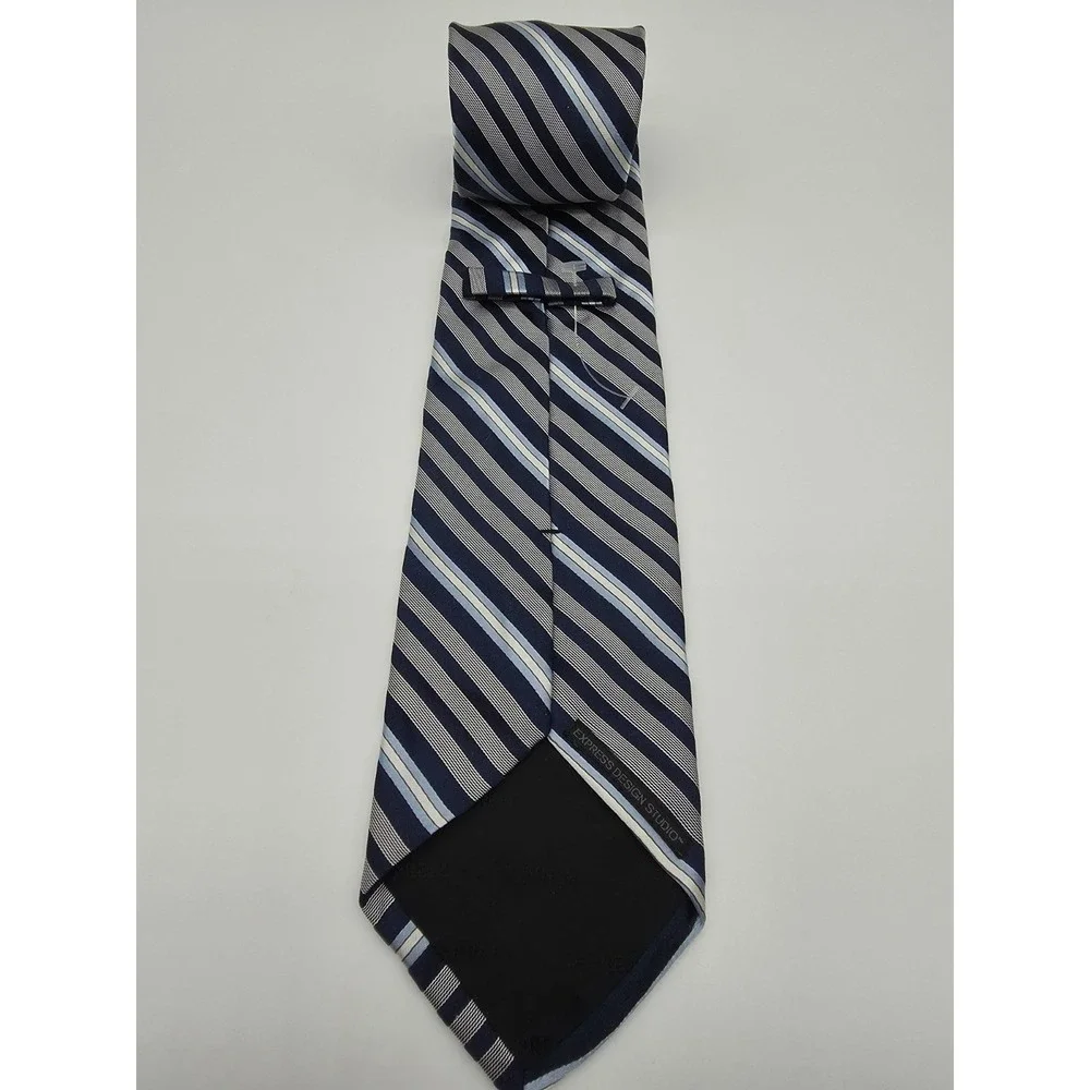 Express Design Studio Blue White Striped Italian Silk Tie 60